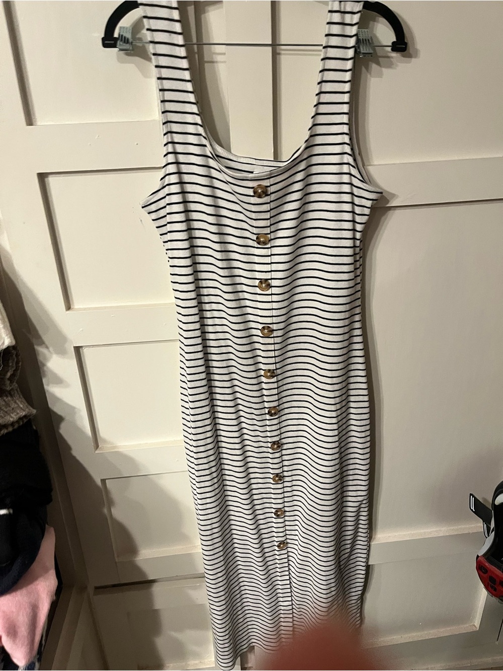 NWOT.  Every.  Striped Button-Front Tank Dress in White and Black